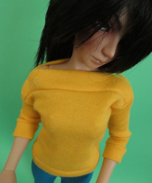 Golden yellow wide neck shirt for BJD