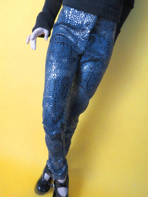 Blue Snakeskin Pants with Metallic Gold BJD CLothing