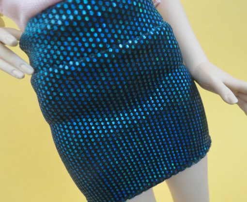 Blue Green Velvet Dot Mini Skirt